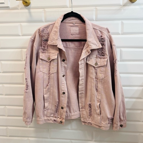 Jackets & Blazers - Women’s Mauve Distressed Denim Jacket